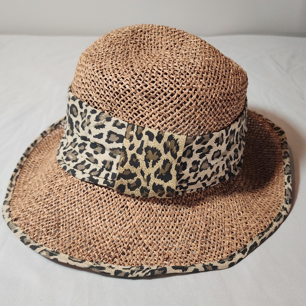 Vintage Leopard Print Band Straw Hat